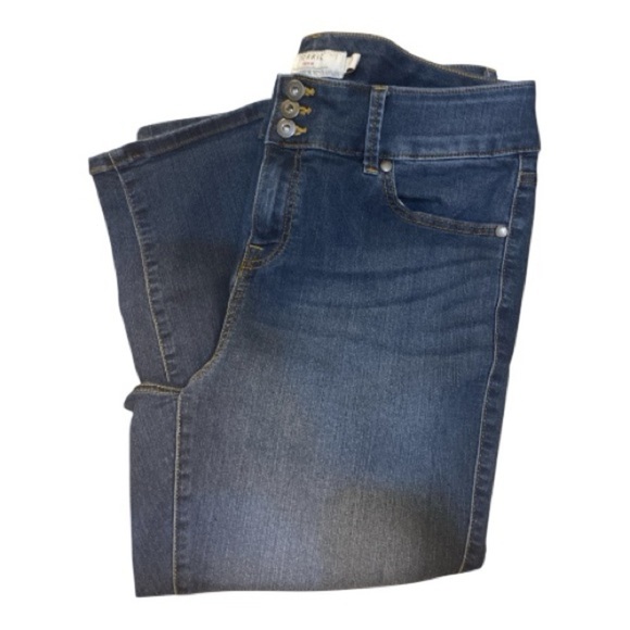 Torrid High Rise 3 Button Fly Dark Blue Crop Jeggings - Picture 2 of 5